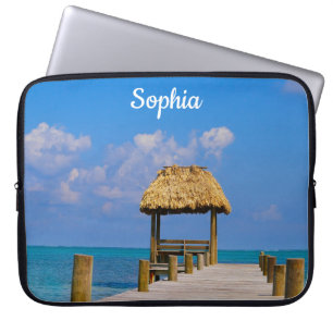 Turquoise Ocean and Dock with Name Personalisation Laptop Sleeve