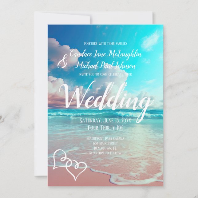 Turquoise Ocean Beach Heart Wedding Template (Front)