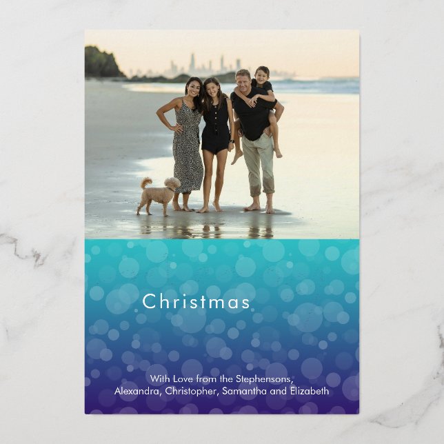 Turquoise Ocean Bubbles Merry Christmas Photo (Front)