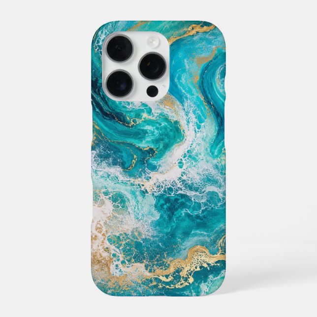 Turquoise Ocean Marble iPhone 16 Pro Case (Back)