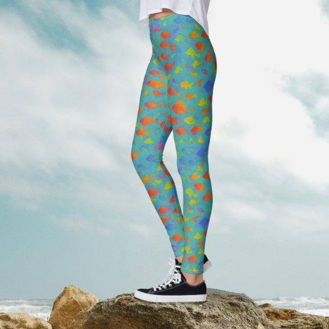  Turquoise Ocean Tropical Fish Watercolor Pattern Leggings (Creator Uploaded)