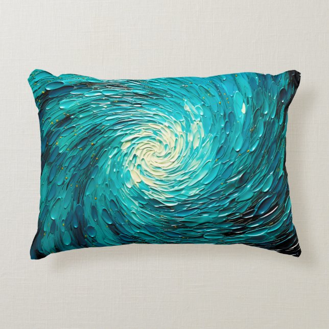 Turquoise Ocean Vortex Abstract Decorative Cushion (Front)