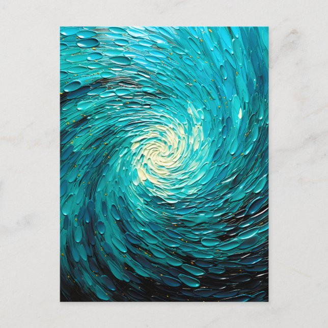 Turquoise Ocean Vortex Abstract Holiday Postcard (Front)