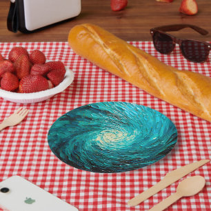Turquoise Ocean Vortex Abstract Paper Plate