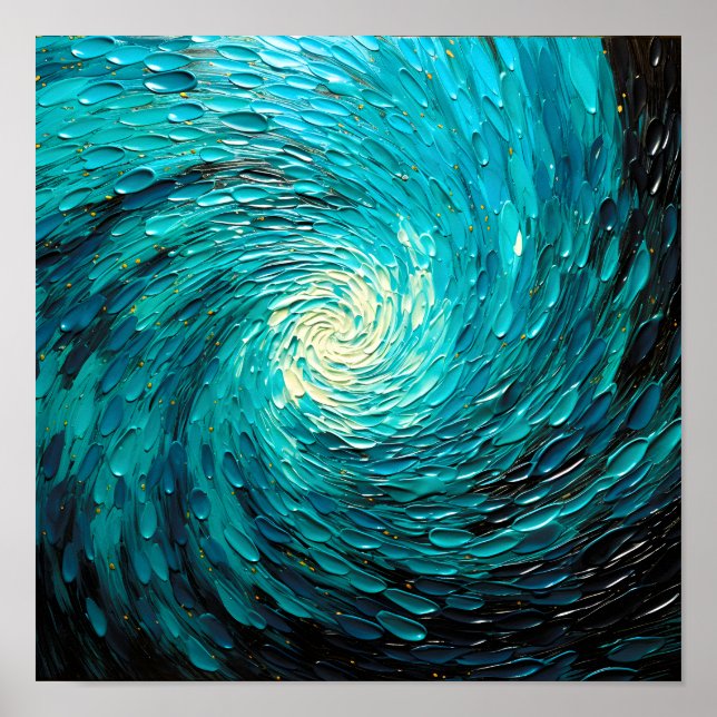 Turquoise Ocean Vortex Abstract Poster (Front)