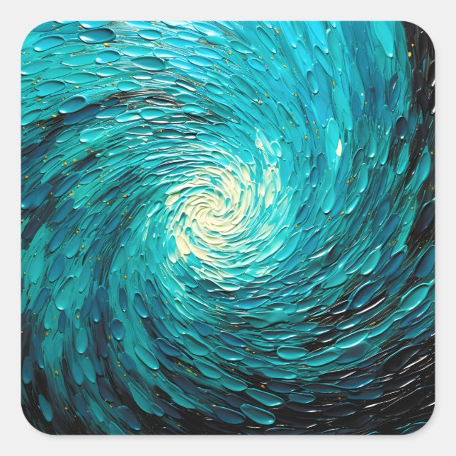 Turquoise Ocean Vortex Abstract Square Sticker (Front)