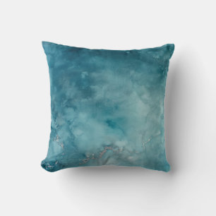 Turquoise Ocean Watercolor Abstract Throw Pillow