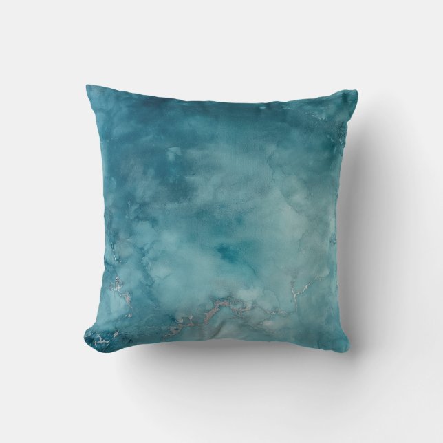 Turquoise Ocean Watercolor Abstract Throw Pillow (Front)