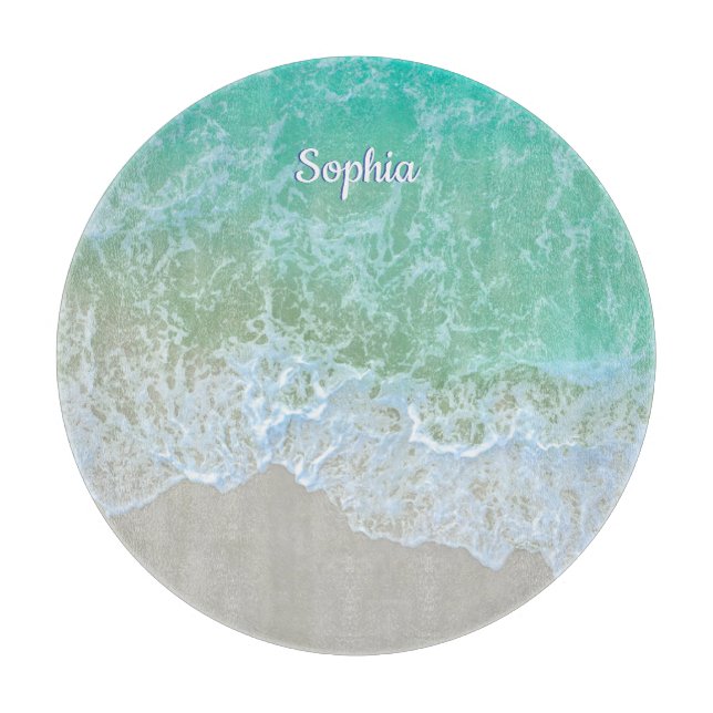 Turquoise Ocean Wave, Personalise Name or Monogram Cutting Board (Front)