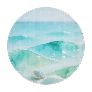 Turquoise Ocean Wave Seashell Cutting Board