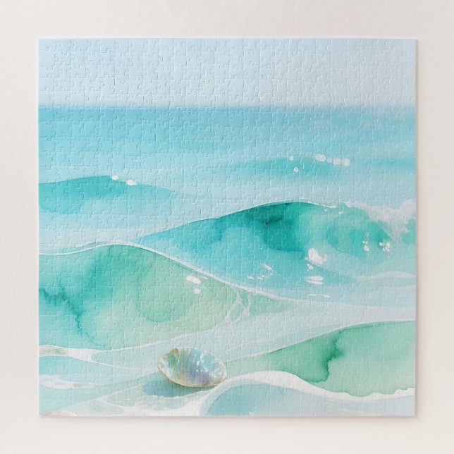 Turquoise Ocean Wave Seashell Jigsaw Puzzle (Vertical)