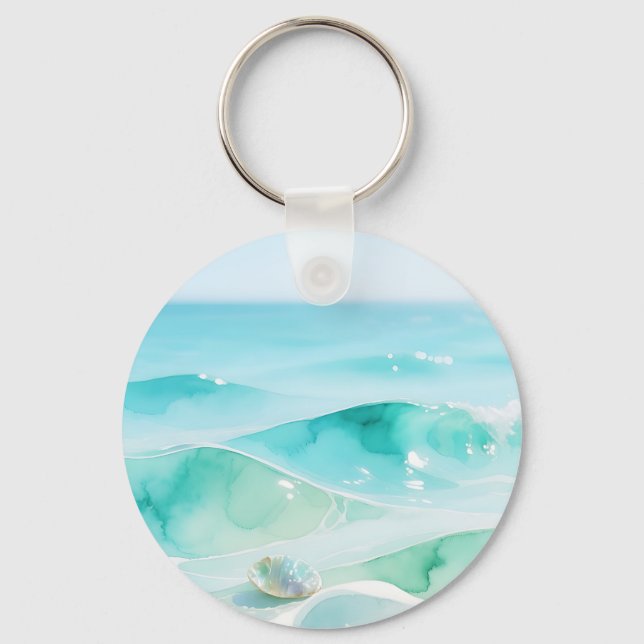 Turquoise Ocean Wave Seashell Key Ring (Front)