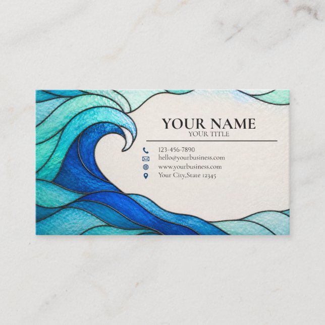Turquoise Ocean Wave Stained Glass Business Card (Front)