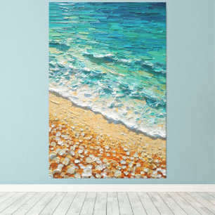 Turquoise Ocean Waves with Sandy Shore Textured Canvas Print