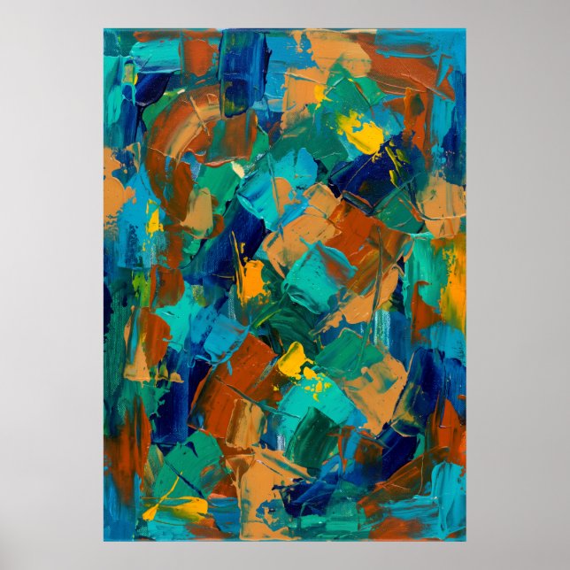 Turquoise Ochre Abstract Poster (Front)