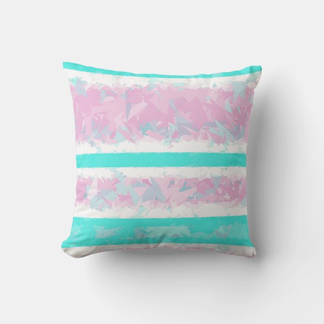 Turquoise, Off-White, Pink Stripes Pillow (Front)