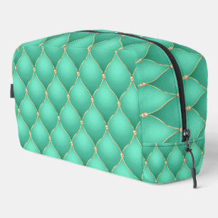 Turquoise Ogee Gold Diamonds Tufted Dopp Kit