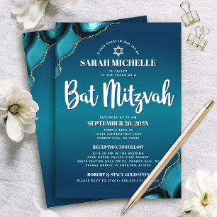 Turquoise Ombre Bat Mitzvah Agate Script 2 Venue Invitation