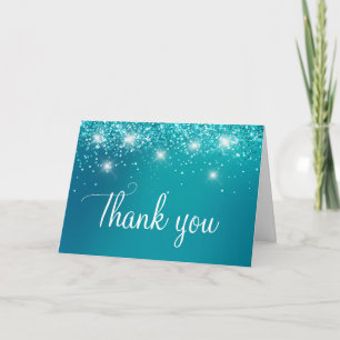 Turquoise Ombre Faux Glitter 40th Birthday Thank You Card