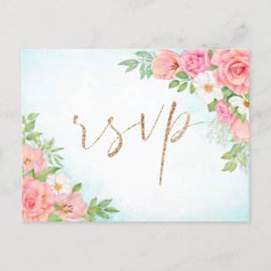 Turquoise Ombre Floral Bouquet Meal Choice Wedding Postcard