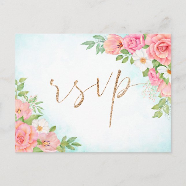 Turquoise Ombre Floral Bouquet Meal Choice Wedding Postcard (Front)