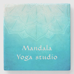 Turquoise ombre mandala monogram stone coaster