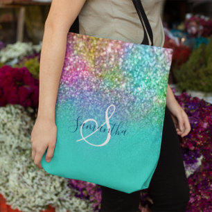 Turquoise Ombre Mermaid Bokeh Glitter Tote Bag