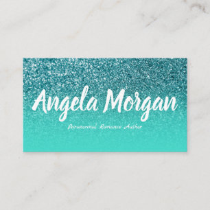 Turquoise Ombre Teal Glitter Photo Author Business Card