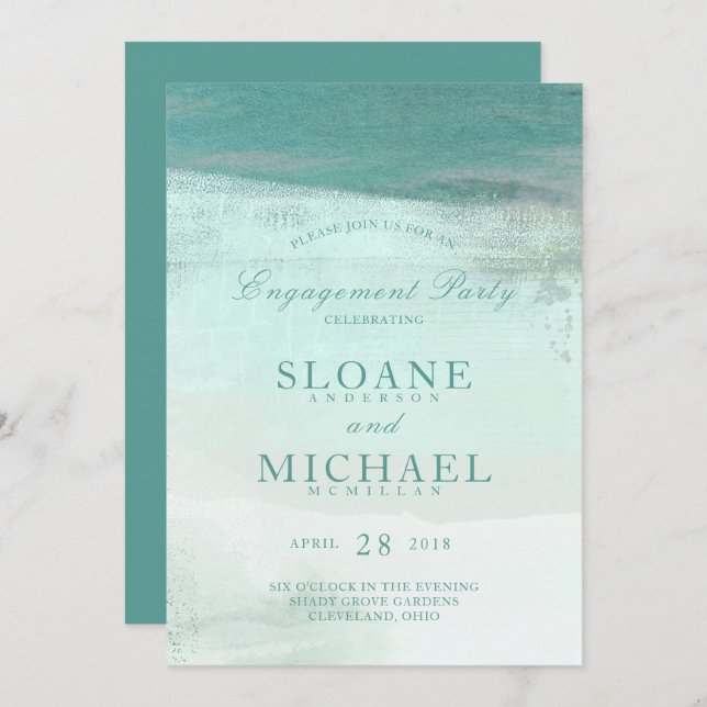 Turquoise Ombre Watercolor Beach Engagement Party Invitation (Front/Back)