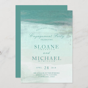 Turquoise Ombre Watercolor Beach Engagement Party Invitation