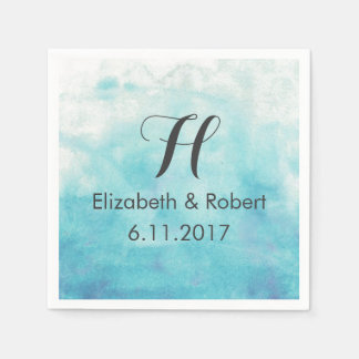 Turquoise Ombre Watercolor Wedding Napkin