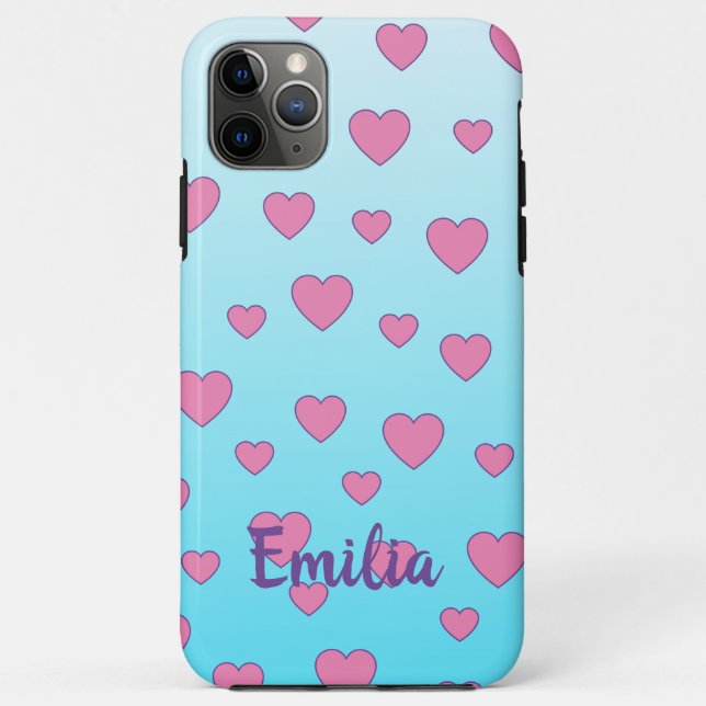 Turquoise Ombre with Heart design and Personalised Case-Mate iPhone Case (Back)