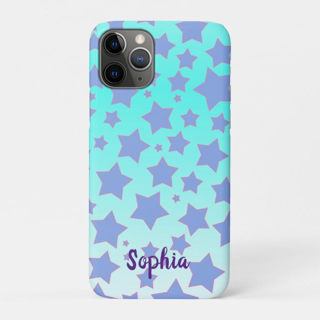 Turquoise Ombre with Star design and Personalized Case-Mate iPhone Case (Back)