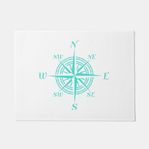 Turquoise On White Coastal Decor Compass Rose Doormat