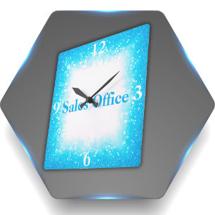 Turquoise on White, Monogram - Glitter Square Wall Clock