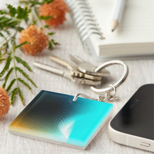 Turquoise Orange Abstract Gradient Mesh Art Key Ring