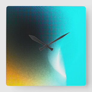 Turquoise Orange Abstract Gradient Mesh Art Square Wall Clock