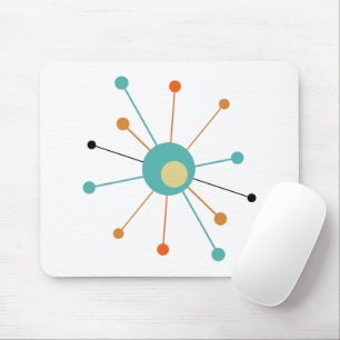 Turquoise Orange Atomic Age Starburst Mid Century Mouse Pad