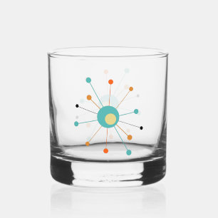 Turquoise Orange Atomic Age Starburst Mid Century Whiskey Glass