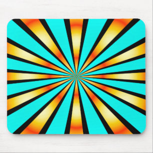 Turquoise Orange Black Radial Pattern Mouse Pad