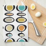 Turquoise Orange Circles Mid-Century Pattern Tea Towel<br><div class="desc">Add a pop of colour to your kitchen with this fantastic retro kitchen towel. It features an abstract hanging geometric circles pattern in the bright and bold colours of turquoise blue,  two shades of orange,  cream,  tan,  and black.</div>