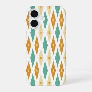 Turquoise Orange Cream Diamonds Stars Midcentury iPhone 16 Case