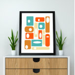 Turquoise Orange Cream Squares Mid-century Modern Poster<br><div class="desc">This fabulous mid century modern art print features various rounded squares and rectangles with offset white circles and ovals,  in a combination of turquoise,  two shades of orange,  and cream. This will make a colorful addition to your home!</div>