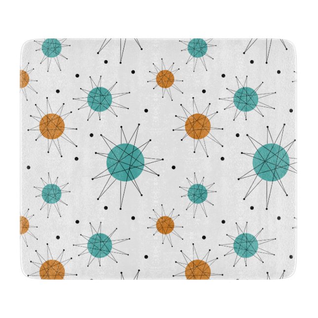 Turquoise Orange Franciscan Starburst Mid-century Cutting Board (Front)