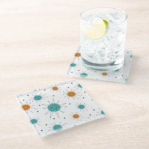 Turquoise Orange Franciscan Starburst Mid Century Glass Coaster