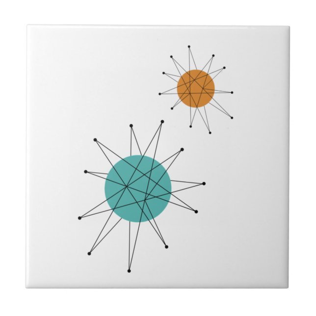Turquoise Orange Franciscan Starburst Mid Century Tile (Front)