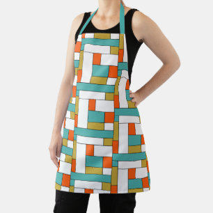 Turquoise Orange Gold Color Blocks Mid-century Apron