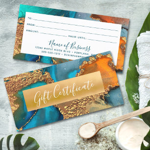Turquoise Orange Gold Watercolor Gift Certificate