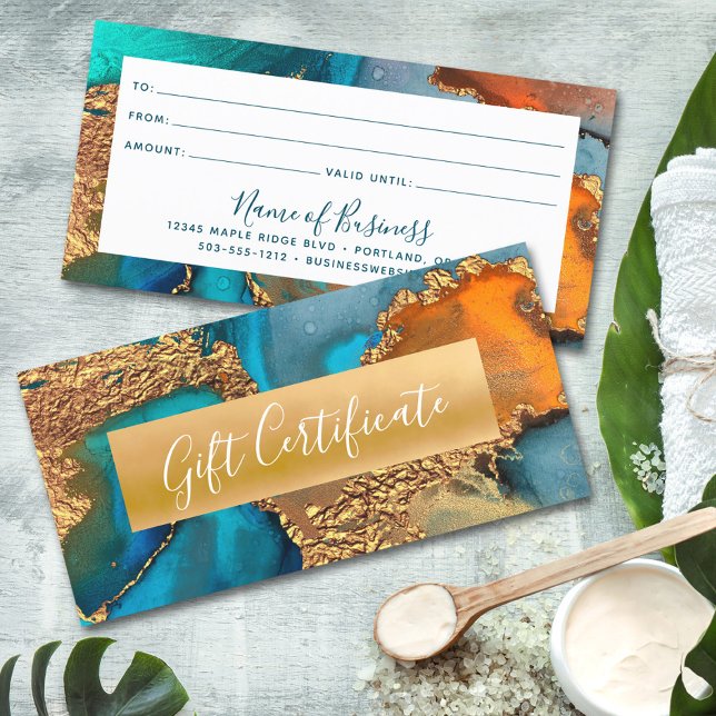 Turquoise Orange Gold Watercolor Gift Certificate (Creator Uploaded)