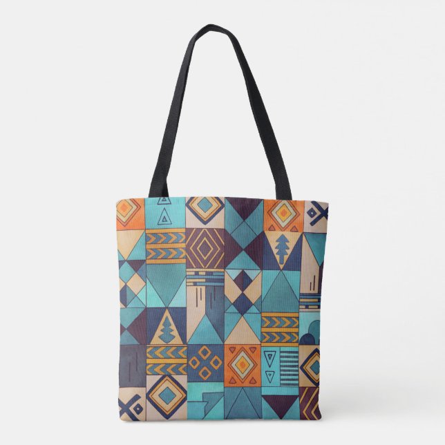 Turquoise & Orange Patchwork Tote (Back)